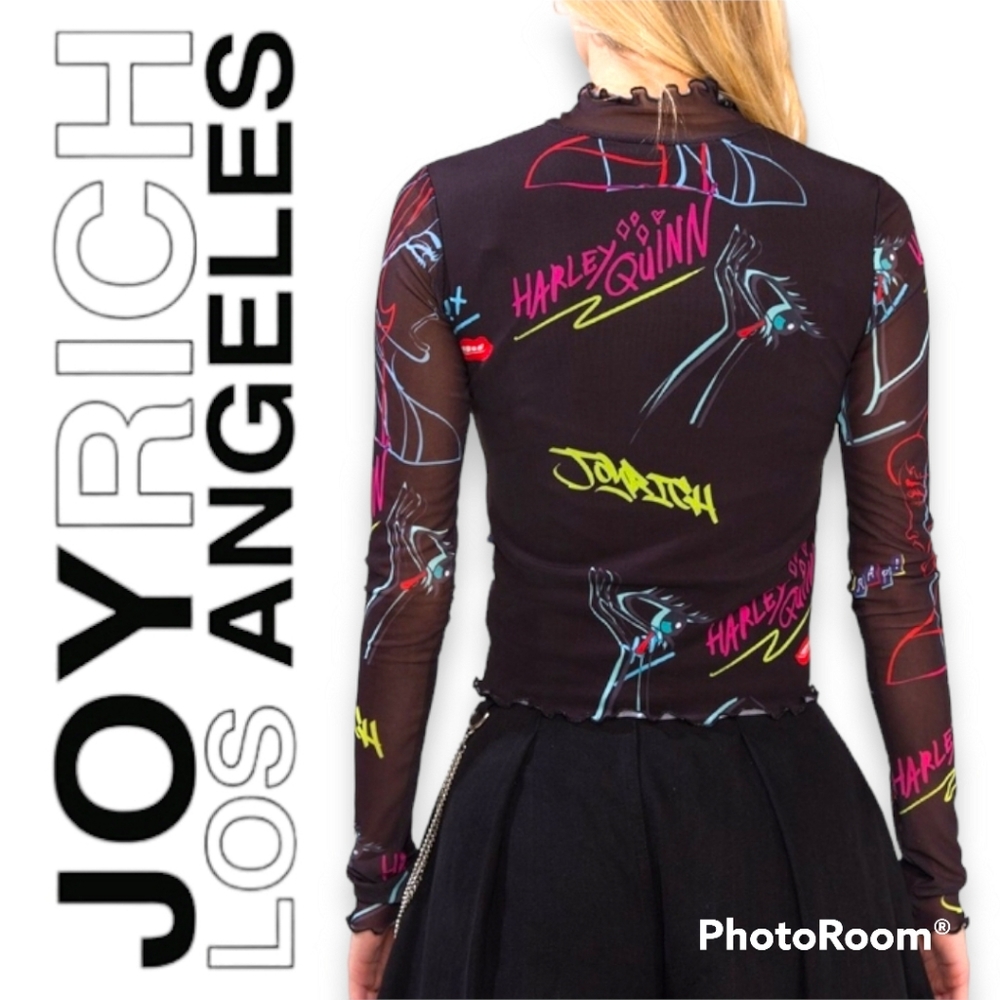 RARE FIND! NEW Joyrich Harley Quinn Birds of Prey Graffiti Top Streetwear XS S - Picture 3 of 11